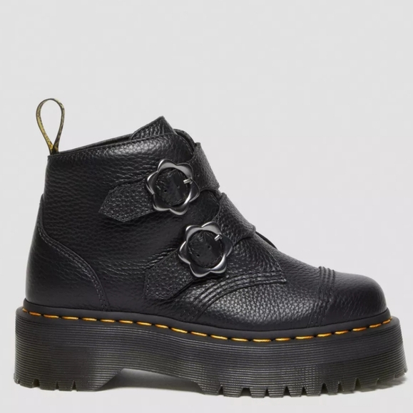 Dr. Martens Devon Flower Buckle Leather Platform Boots - Picture 1 of 7